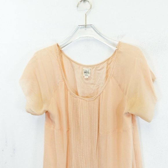 SWILDENS Dress Peach Orange Shift Mini 1 XS Ruffle Pleated‎ Sheer Raglan Solid - Picture 9 of 10